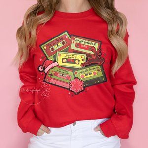 Classic Christmas Music Tapes Unisex Graphic Crew Neck Sweatshirt